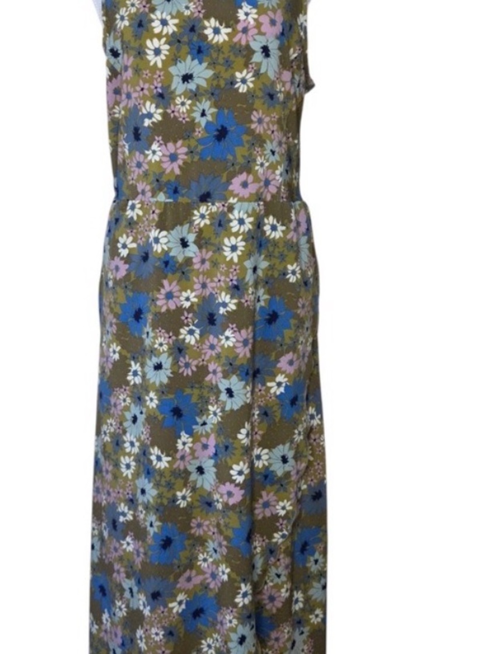 Toad & Co Crusher Floral Maxi Dress in Olive with Blue & Pink Blooms - Picture 1 of 5